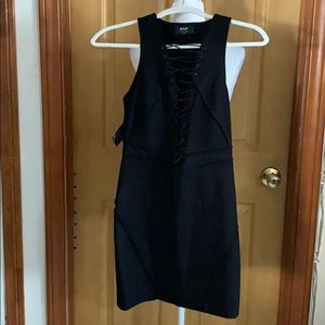 Black mini with deep V knotted front
